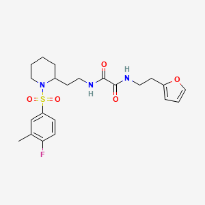 molecular formula C22H28FN3O5S B2575449 N'-{2-[1-(4-fluoro-3-methylbenzenesulfonyl)piperidin-2-yl]ethyl}-N-[2-(furan-2-yl)ethyl]ethanediamide CAS No. 898426-43-2