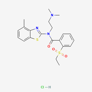 molecular formula C21H26ClN3O3S2 B2575479 N-(2-(dimethylamino)ethyl)-2-(ethylsulfonyl)-N-(4-methylbenzo[d]thiazol-2-yl)benzamide hydrochloride CAS No. 1216594-77-2