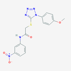 molecular formula C16H14N6O4S B257555 N-{3-nitrophenyl}-2-{[1-(4-methoxyphenyl)-1H-tetraazol-5-yl]sulfanyl}acetamide 