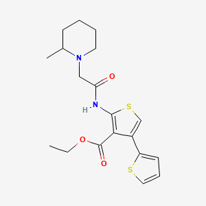molecular formula C19H24N2O3S2 B2575597 ETHYL 5'-[2-(2-METHYLPIPERIDIN-1-YL)ACETAMIDO]-[2,3'-BITHIOPHENE]-4'-CARBOXYLATE CAS No. 1118794-07-2