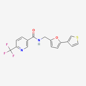 molecular formula C16H11F3N2O2S B2575656 N-((5-(thiophen-3-yl)furan-2-yl)methyl)-6-(trifluoromethyl)nicotinamide CAS No. 2034595-83-8