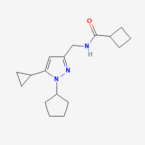 molecular formula C17H25N3O B2575701 N-((1-cyclopentyl-5-cyclopropyl-1H-pyrazol-3-yl)methyl)cyclobutanecarboxamide CAS No. 1448050-93-8