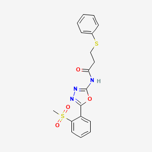 molecular formula C18H17N3O4S2 B2575743 N-[5-(2-methanesulfonylphenyl)-1,3,4-oxadiazol-2-yl]-3-(phenylsulfanyl)propanamide CAS No. 886925-70-8