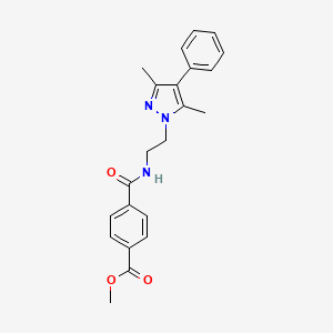 molecular formula C22H23N3O3 B2575750 methyl 4-((2-(3,5-dimethyl-4-phenyl-1H-pyrazol-1-yl)ethyl)carbamoyl)benzoate CAS No. 2034353-21-2