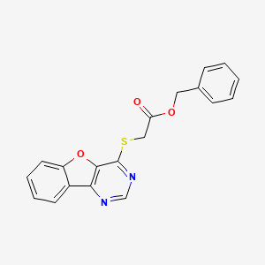 molecular formula C19H14N2O3S B2575755 Benzyl 2-(benzofuro[3,2-d]pyrimidin-4-ylthio)acetate CAS No. 851130-57-9