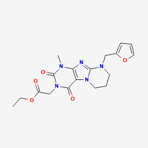 molecular formula C18H21N5O5 B2575803 ethyl 2-[9-(furan-2-ylmethyl)-1-methyl-2,4-dioxo-7,8-dihydro-6H-purino[7,8-a]pyrimidin-3-yl]acetate CAS No. 876151-09-6