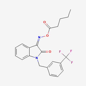 molecular formula C21H19F3N2O3 B2575850 3-[(pentanoyloxy)imino]-1-[3-(trifluoromethyl)benzyl]-1,3-dihydro-2H-indol-2-one CAS No. 303996-90-9