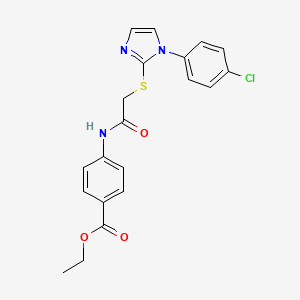 molecular formula C20H18ClN3O3S B2575868 ethyl 4-(2-{[1-(4-chlorophenyl)-1H-imidazol-2-yl]sulfanyl}acetamido)benzoate CAS No. 688337-08-8