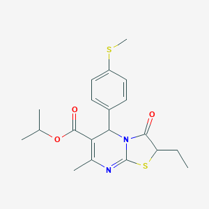 molecular formula C20H24N2O3S2 B257591 PROPAN-2-YL 2-ETHYL-7-METHYL-5-[4-(METHYLSULFANYL)PHENYL]-3-OXO-2H,3H,5H-[1,3]THIAZOLO[3,2-A]PYRIMIDINE-6-CARBOXYLATE 