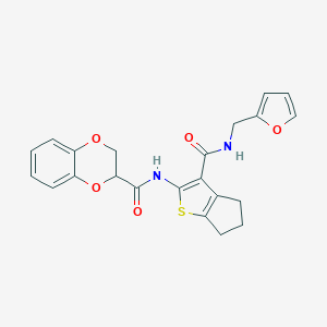molecular formula C22H20N2O5S B257602 N-{3-[(furan-2-ylmethyl)carbamoyl]-5,6-dihydro-4H-cyclopenta[b]thiophen-2-yl}-2,3-dihydro-1,4-benzodioxine-2-carboxamide 