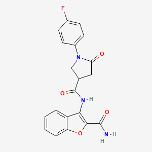 molecular formula C20H16FN3O4 B2576085 N-(2-carbamoyl-1-benzofuran-3-yl)-1-(4-fluorophenyl)-5-oxopyrrolidine-3-carboxamide CAS No. 886949-99-1