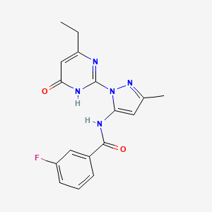 molecular formula C17H16FN5O2 B2576097 N-[1-(4-ethyl-6-oxo-1,6-dihydropyrimidin-2-yl)-3-methyl-1H-pyrazol-5-yl]-3-fluorobenzamide CAS No. 1004389-36-9