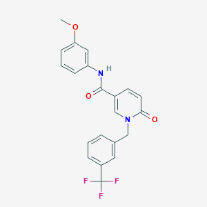 molecular formula C21H17F3N2O3 B2576102 N-(3-methoxyphenyl)-6-oxo-1-{[3-(trifluoromethyl)phenyl]methyl}-1,6-dihydropyridine-3-carboxamide CAS No. 1004393-34-3