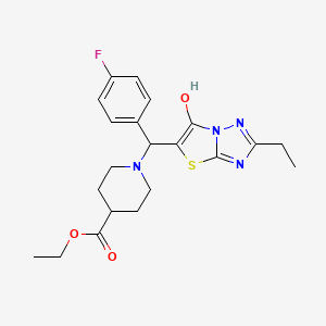 molecular formula C21H25FN4O3S B2576131 Ethyl 1-((2-ethyl-6-hydroxythiazolo[3,2-b][1,2,4]triazol-5-yl)(4-fluorophenyl)methyl)piperidine-4-carboxylate CAS No. 887218-99-7