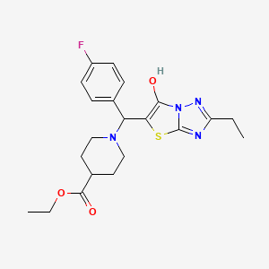 Ethyl 1-((2-ethyl-6-hydroxythiazolo[3,2-b][1,2,4]triazol-5-yl)(4-fluorophenyl)methyl)piperidine-4-carboxylate
