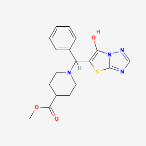 molecular formula C19H22N4O3S B2576147 Ethyl 1-((6-hydroxythiazolo[3,2-b][1,2,4]triazol-5-yl)(phenyl)methyl)piperidine-4-carboxylate CAS No. 868219-20-9