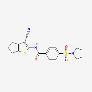 molecular formula C19H19N3O3S2 B2576168 N-{3-Cyano-4H,5H,6H-cyclopenta[B]thiophen-2-YL}-4-(pyrrolidine-1-sulfonyl)benzamide CAS No. 307510-46-9