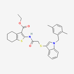 molecular formula C30H32N2O3S2 B2576178 ethyl 2-(2-((1-(2,5-dimethylbenzyl)-1H-indol-3-yl)thio)acetamido)-4,5,6,7-tetrahydrobenzo[b]thiophene-3-carboxylate CAS No. 681279-90-3