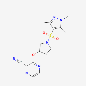3-((1-((1-ethyl-3,5-dimethyl-1H-pyrazol-4-yl)sulfonyl)pyrrolidin-3-yl)oxy)pyrazine-2-carbonitrile