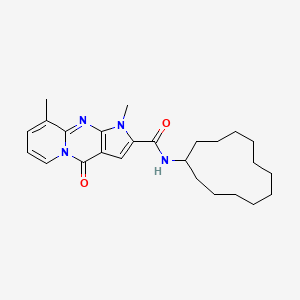 molecular formula C25H34N4O2 B2576247 N-cyclododecyl-1,9-dimethyl-4-oxo-1,4-dihydropyrido[1,2-a]pyrrolo[2,3-d]pyrimidine-2-carboxamide CAS No. 864855-02-7