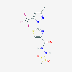 molecular formula C10H10F3N5O3S2 B2576255 N'-({2-[3-methyl-5-(trifluoromethyl)-1H-pyrazol-1-yl]-1,3-thiazol-4-yl}carbonyl)methanesulfonohydrazide CAS No. 955966-50-4