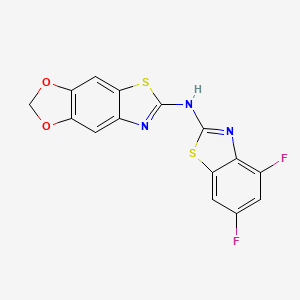 molecular formula C15H7F2N3O2S2 B2576259 N-(4,6-difluoro-1,3-benzothiazol-2-yl)-4,6-dioxa-10-thia-12-azatricyclo[7.3.0.0^{3,7}]dodeca-1(9),2,7,11-tetraen-11-amine CAS No. 862976-93-0