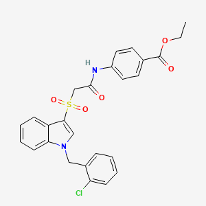 molecular formula C26H23ClN2O5S B2576274 ethyl 4-[2-({1-[(2-chlorophenyl)methyl]-1H-indol-3-yl}sulfonyl)acetamido]benzoate CAS No. 686748-99-2