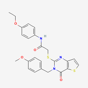 molecular formula C24H23N3O4S2 B2576340 N-(4-ethoxyphenyl)-2-({3-[(4-methoxyphenyl)methyl]-4-oxo-3H,4H-thieno[3,2-d]pyrimidin-2-yl}sulfanyl)acetamide CAS No. 440324-51-6