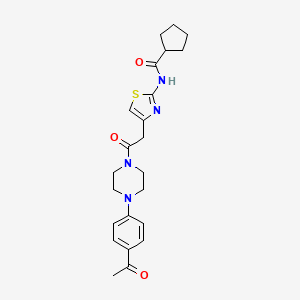molecular formula C23H28N4O3S B2576345 N-(4-(2-(4-(4-acetylphenyl)piperazin-1-yl)-2-oxoethyl)thiazol-2-yl)cyclopentanecarboxamide CAS No. 1210618-09-9