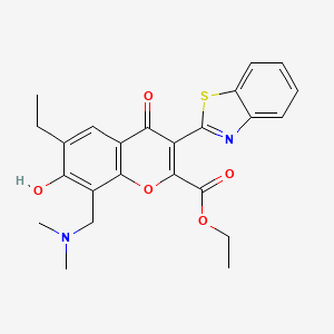 molecular formula C24H24N2O5S B2576360 ethyl 3-(1,3-benzothiazol-2-yl)-8-[(dimethylamino)methyl]-6-ethyl-7-hydroxy-4-oxo-4H-chromene-2-carboxylate CAS No. 384377-20-2
