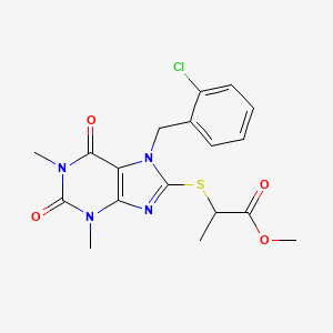 molecular formula C18H19ClN4O4S B2576413 Methyl 2-[7-[(2-chlorophenyl)methyl]-1,3-dimethyl-2,6-dioxopurin-8-yl]sulfanylpropanoate CAS No. 883820-29-9