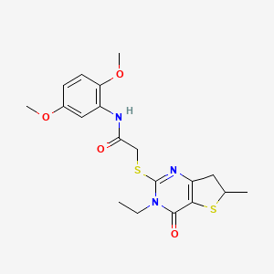molecular formula C19H23N3O4S2 B2576420 N-(2,5-dimethoxyphenyl)-2-({3-ethyl-6-methyl-4-oxo-3H,4H,6H,7H-thieno[3,2-d]pyrimidin-2-yl}sulfanyl)acetamide CAS No. 851409-73-9