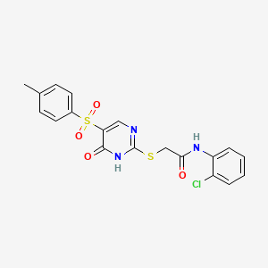 molecular formula C19H16ClN3O4S2 B2576462 N-(2-chlorophenyl)-2-((6-oxo-5-tosyl-1,6-dihydropyrimidin-2-yl)thio)acetamide CAS No. 866866-07-1