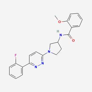 molecular formula C22H21FN4O2 B2576469 N-(1-(6-(2-fluorophenyl)pyridazin-3-yl)pyrrolidin-3-yl)-2-methoxybenzamide CAS No. 1396687-01-6