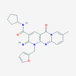 molecular formula C23H23N5O3 B257652 N-cyclopentyl-7-(furan-2-ylmethyl)-6-imino-13-methyl-2-oxo-1,7,9-triazatricyclo[8.4.0.03,8]tetradeca-3(8),4,9,11,13-pentaene-5-carboxamide 