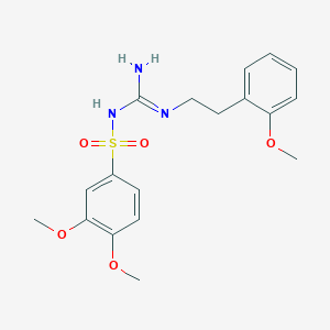 molecular formula C18H23N3O5S B2576589 N-(3,4-dimethoxybenzenesulfonyl)-N'-[2-(2-methoxyphenyl)ethyl]guanidine CAS No. 869075-62-7