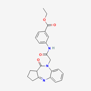 molecular formula C23H23N3O4 B2576599 Ethyl 3-(2-{8-oxo-2,9-diazatricyclo[8.4.0.0^{3,7}]tetradeca-1(10),2,11,13-tetraen-9-yl}acetamido)benzoate CAS No. 1251614-02-4