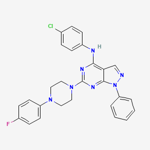 molecular formula C27H23ClFN7 B2576664 N-(4-chlorophenyl)-6-[4-(4-fluorophenyl)piperazin-1-yl]-1-phenyl-1H-pyrazolo[3,4-d]pyrimidin-4-amine CAS No. 946289-28-7
