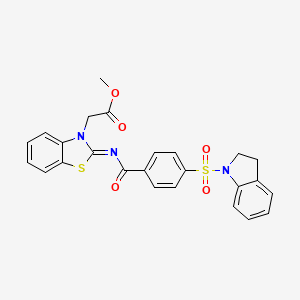 molecular formula C25H21N3O5S2 B2576721 (Z)-methyl 2-(2-((4-(indolin-1-ylsulfonyl)benzoyl)imino)benzo[d]thiazol-3(2H)-yl)acetate CAS No. 865249-18-9