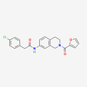 molecular formula C22H19ClN2O3 B2576725 2-(4-chlorophenyl)-N-(2-(furan-2-carbonyl)-1,2,3,4-tetrahydroisoquinolin-7-yl)acetamide CAS No. 955665-52-8