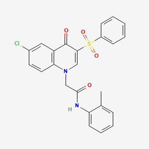 molecular formula C24H19ClN2O4S B2576734 2-[3-(benzenesulfonyl)-6-chloro-4-oxoquinolin-1-yl]-N-(2-methylphenyl)acetamide CAS No. 866725-55-5
