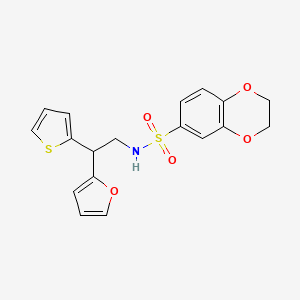 molecular formula C18H17NO5S2 B2576745 N-[2-(furan-2-yl)-2-(thiophen-2-yl)ethyl]-2,3-dihydro-1,4-benzodioxine-6-sulfonamide CAS No. 2097872-92-7