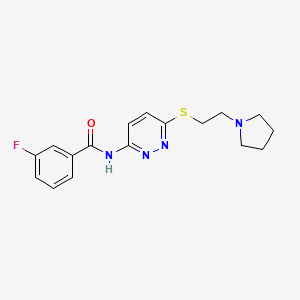 molecular formula C17H19FN4OS B2576757 3-fluoro-N-(6-((2-(pyrrolidin-1-yl)ethyl)thio)pyridazin-3-yl)benzamide CAS No. 1021120-25-1