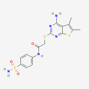 molecular formula C16H17N5O3S3 B2576761 2-((4-amino-5,6-dimethylthieno[2,3-d]pyrimidin-2-yl)thio)-N-(4-sulfamoylphenyl)acetamide CAS No. 496029-23-3