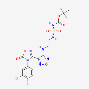 molecular formula C17H19BrFN7O7S B2576763 tert-Butyl N-(2-((4-(4-(3-bromo-4-fluorophenyl)-5-oxo-4,5-dihydro-1,2,4-oxadiazol-3-yl)-1,2,5-oxadiazol-3-yl)amino)ethyl)sulfamoylcarbamate CAS No. 1204669-69-1
