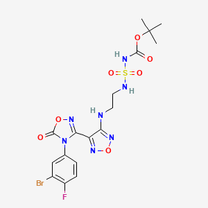 molecular formula C17H19BrFN7O7S B2576763 Carbamic acid, N-[[[2-[[4-[4-(3-bromo-4-fluorophenyl)-4,5-dihydro-5-oxo-1,2,4-oxadiazol-3-yl]-1,2,5-oxadiazol-3-yl]amino]ethyl]amino]sulfonyl]-, 1,1-dimethylethyl ester CAS No. 1204669-69-1