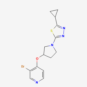 molecular formula C14H15BrN4OS B2576767 2-[3-(3-Bromopyridin-4-yl)oxypyrrolidin-1-yl]-5-cyclopropyl-1,3,4-thiadiazole CAS No. 2380143-90-6
