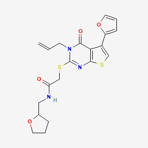 molecular formula C20H21N3O4S2 B2576795 2-{[3-烯基-5-(2-呋喃基)-4-氧代-3,4-二氢噻吩[2,3-d]嘧啶-2-基]硫基}-N-(四氢-2-呋喃基甲基)乙酰胺 CAS No. 670273-71-9