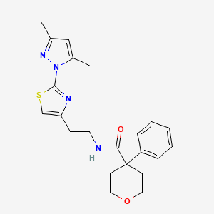 molecular formula C22H26N4O2S B2576796 N-(2-(2-(3,5-dimethyl-1H-pyrazol-1-yl)thiazol-4-yl)ethyl)-4-phenyltetrahydro-2H-pyran-4-carboxamide CAS No. 1421504-92-8
