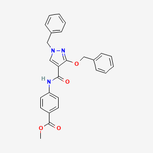 molecular formula C26H23N3O4 B2576808 甲酸 4-(1-苄基-3-(苄氧基)-1H-吡唑-4-基)苯甲酯 CAS No. 1014091-81-6